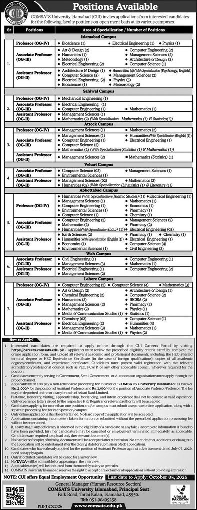 COMSATS University Islamabad Jobs