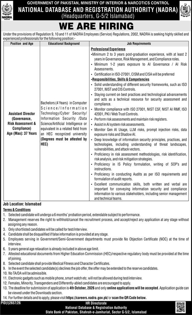 NADRA Assistant Director Jobs