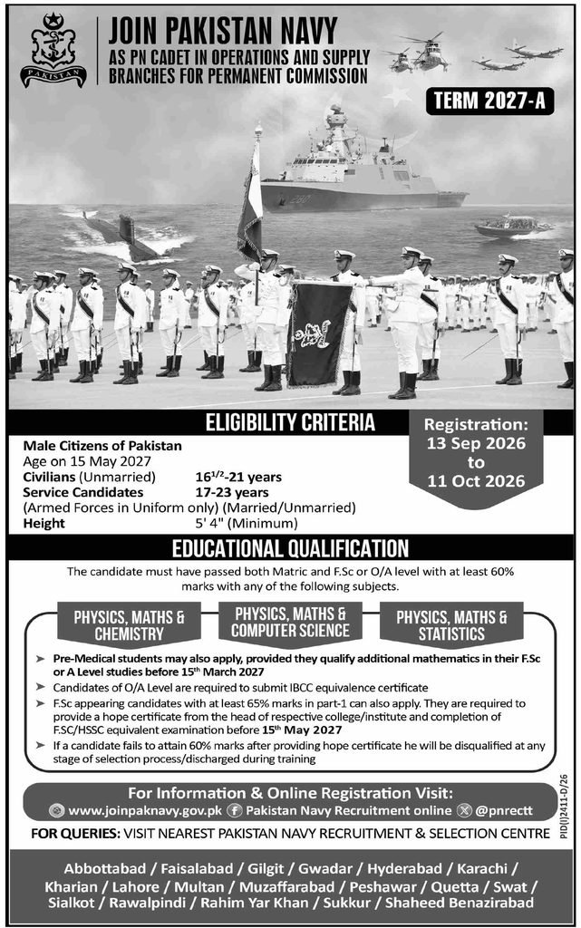 Join Pakistan Navy as PN Cadet Online Registration