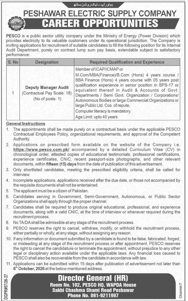PESCO Deputy Manager Audit Jobs