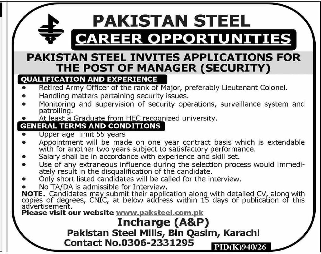 Pakistan Steel Jobs