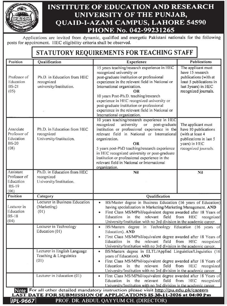 IER Punjab University Jobs