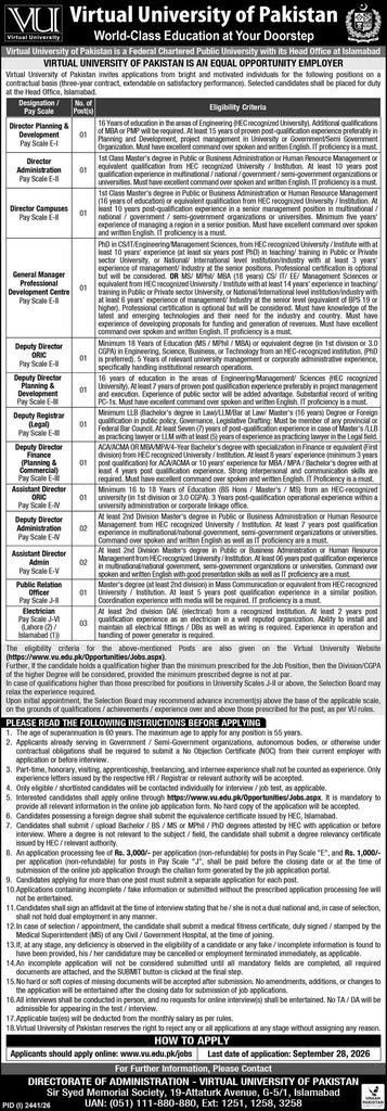 Virtual University Jobs – Apply Online for VU Vacancies
