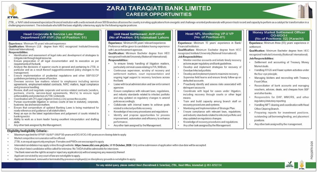 ZTBL Jobs 2026