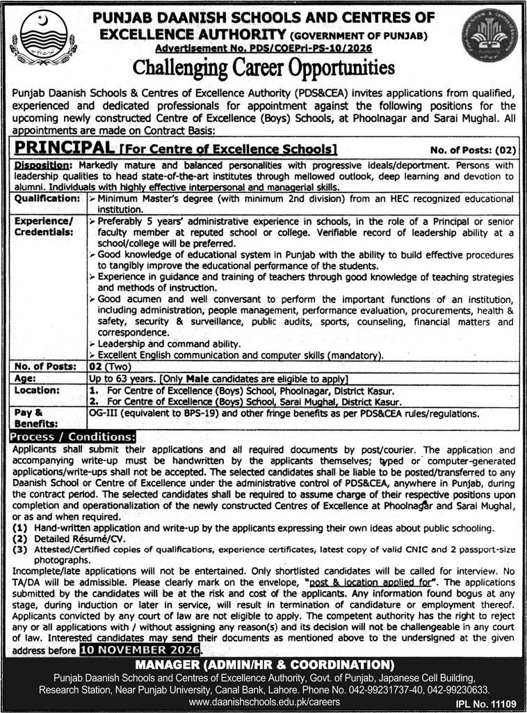 Punjab Daanish Schools Jobs