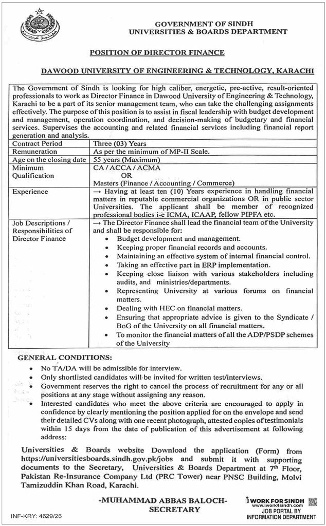 DUET Director Finance Jobs