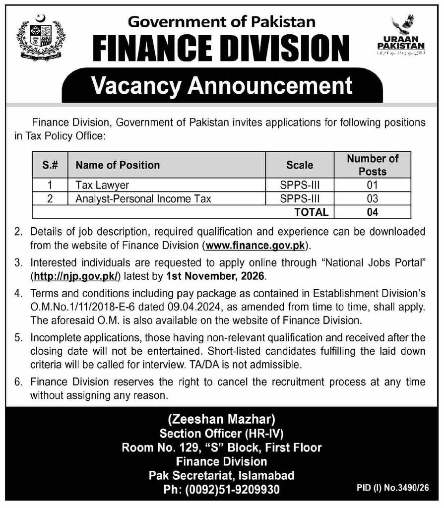 Finance Division Tax Policy Jobs