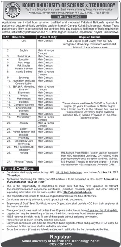 KUST Lecturer Jobs