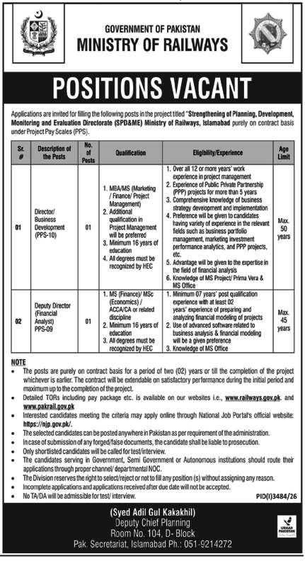 Ministry of Railways Jobs