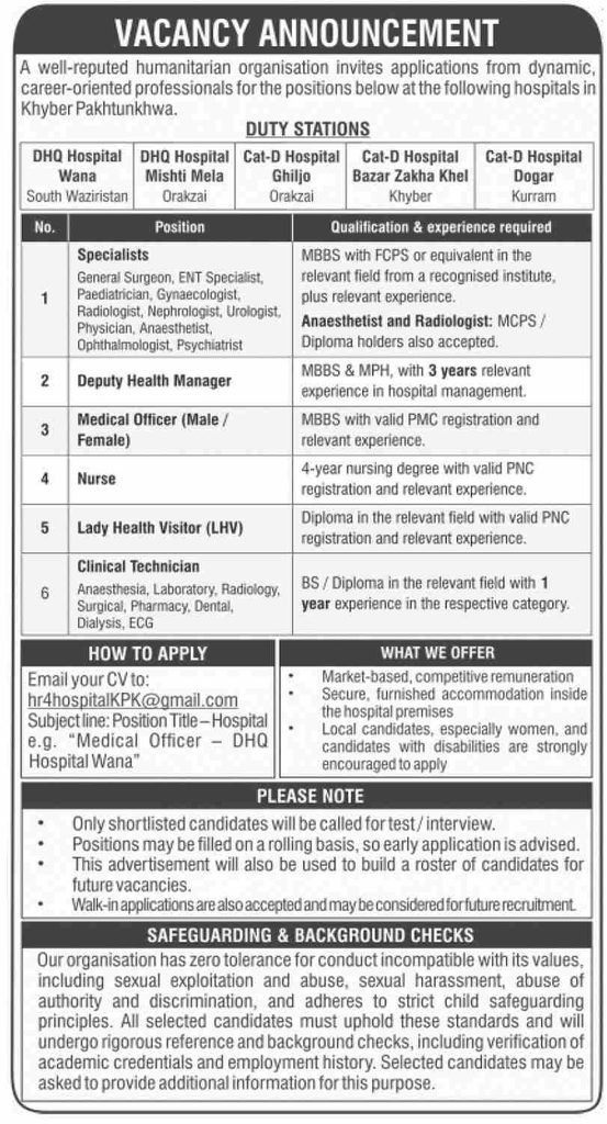 NGO Hospital Jobs KPK