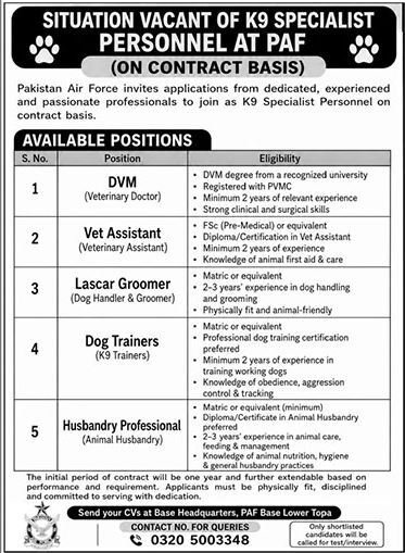 PAF K9 Specialist Jobs
