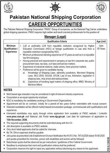 PNSC Manager Legal Jobs