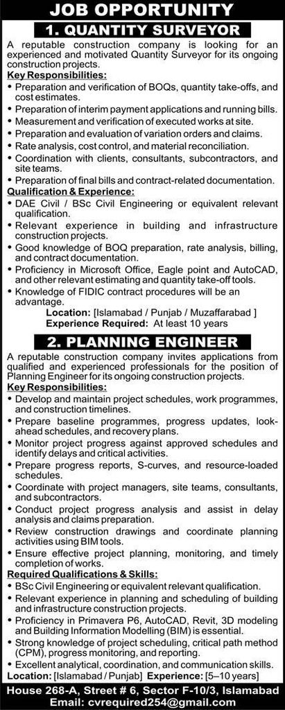 Construction Company Jobs