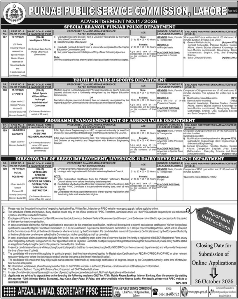 PPSC Advertisement 11/2026