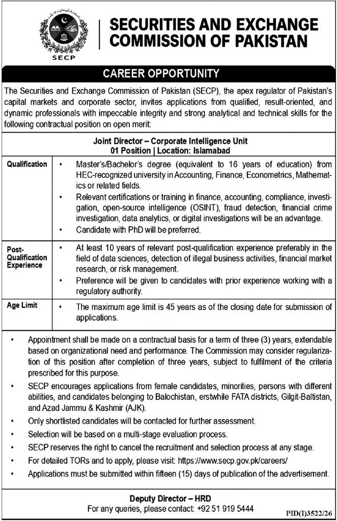 SECP Joint Director Jobs