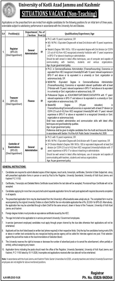 University of Kotli Jobs 2026